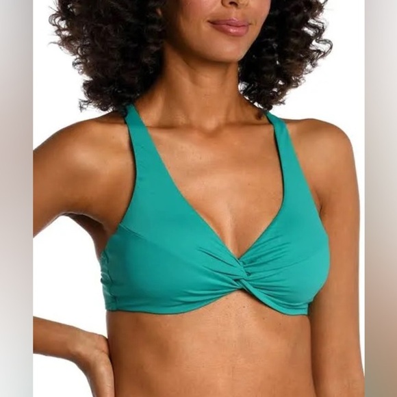 La Blanca Swim Top Underwire Twist Front Emerald Green Island Goddess Size 8 NWT - Picture 1 of 5